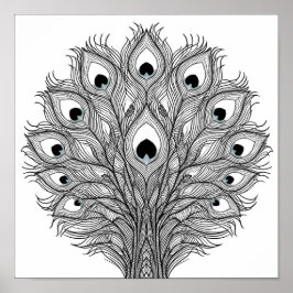 Póster Pulsating Peacock Feather Decoupage Template Line