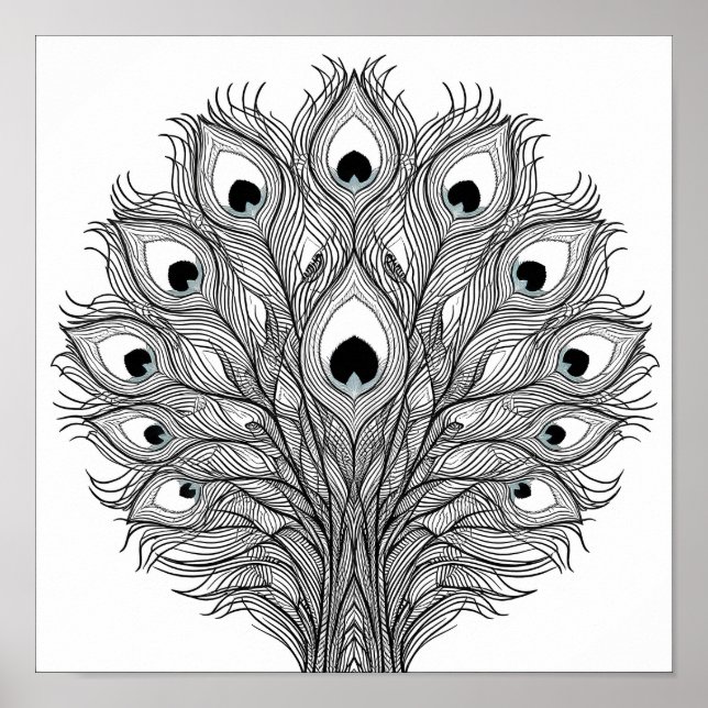 Póster Pulsating Peacock Feather Decoupage Template Line  (Frente)