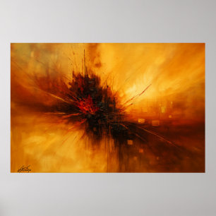 Póster Pulso Volcánico - Erupción Abstracta Roja y Ámbar