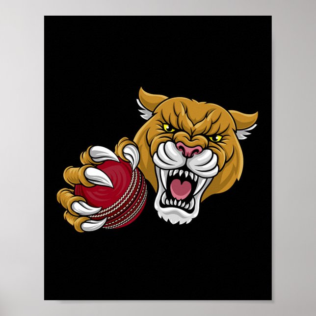 Póster Puma Pantera León de Montaña Puma Críquet Dibujos  (Frente)