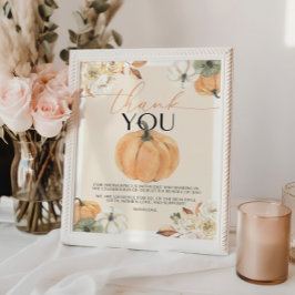 Póster Pumpkin Baby Shower Gracias Rótulo