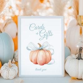 Póster Pumpkin Blue Bow Cards & Gifts Table Sign Poster
