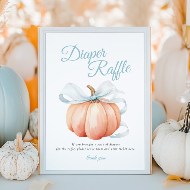 Póster Pumpkin Blue Bow Diaper Raffle Table Sign Poster (Subido por el creador)