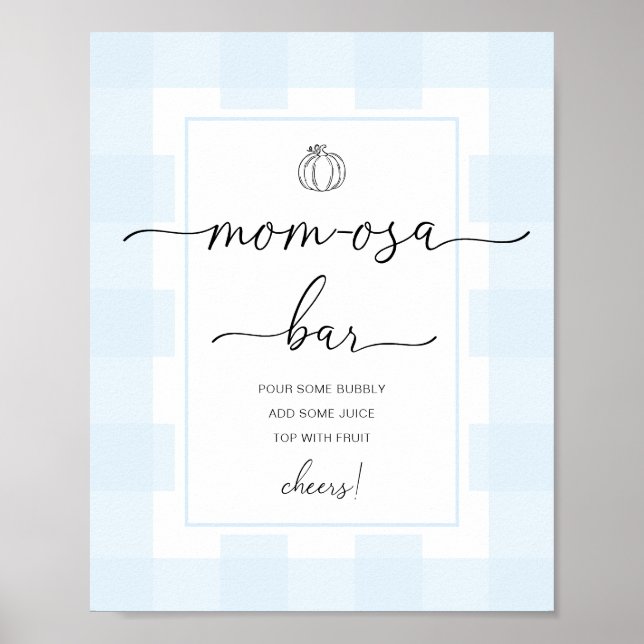 Póster Pumpkin Blue Gingham Baby Shower Mom-osa Bar Rótul (Frente)