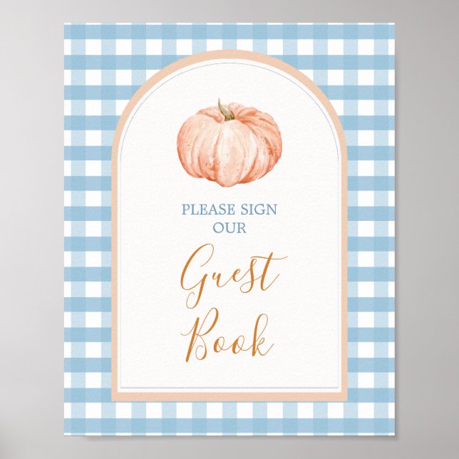 Póster Pumpkin Boho Blue Gingham Guest Book (Frente)