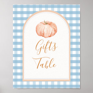 Póster Pumpkin Boho Blue Gingham Regalos Mesa Rótulo