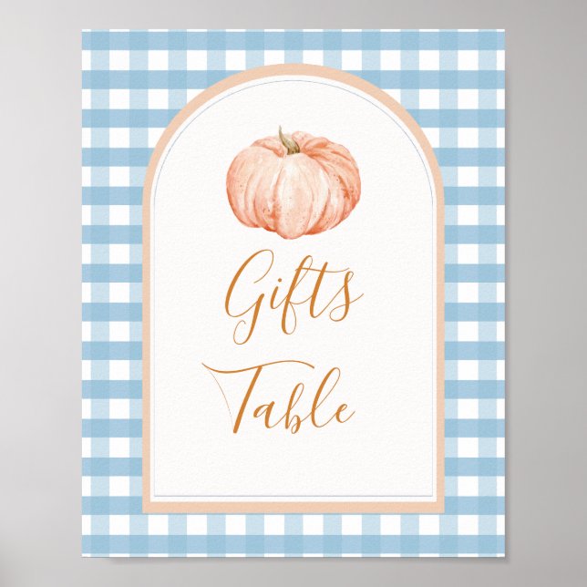 Póster Pumpkin Boho Blue Gingham Regalos Mesa Rótulo (Frente)