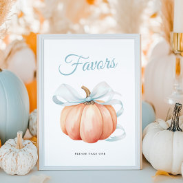 Póster Pumpkin Bow Baby Shower Favors Table Sign Poster