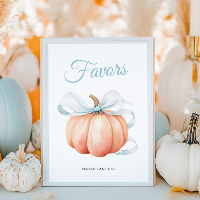 Póster Pumpkin Bow Baby Shower Favors Table Sign Poster (Subido por el creador)