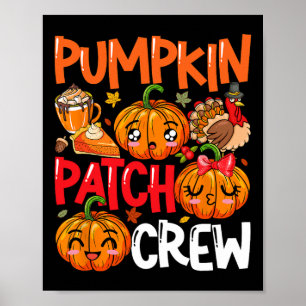 Póster Pumpkin Cute Parche Tripulación Acción de Gracias 