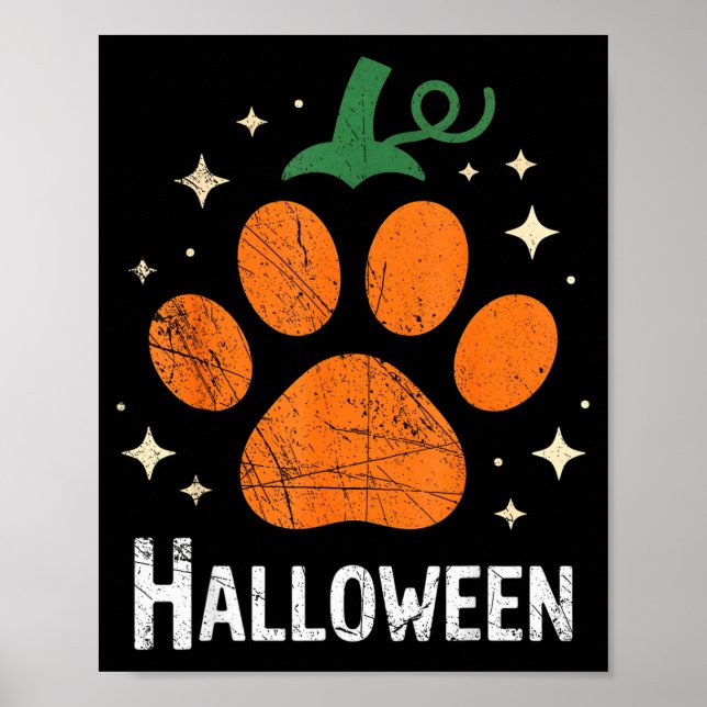 Póster Pumpkin Dog Cat Paw Print Halloween Pet Lover  (Frente)