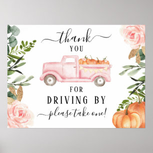 Póster Pumpkin Drive by Baby Shower Gracias Rótulo