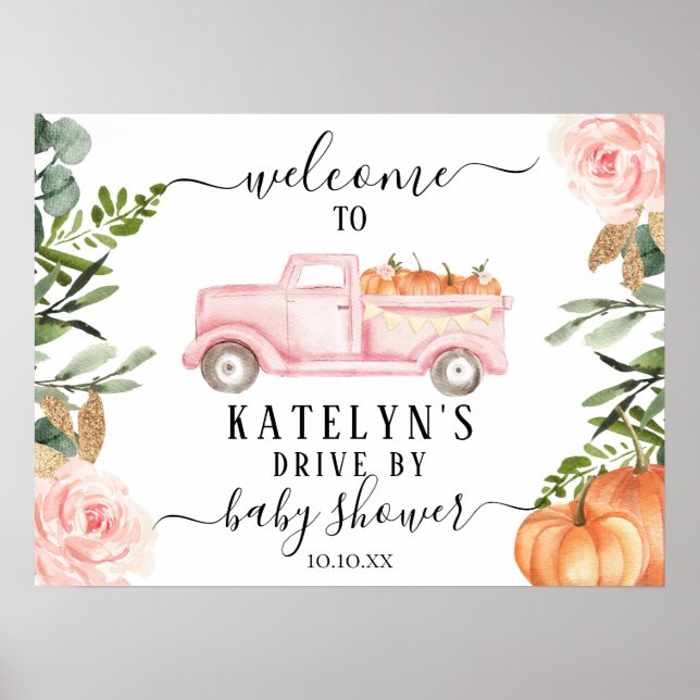 Póster Pumpkin Drive by Baby Shower Welcome Sign (Frente)
