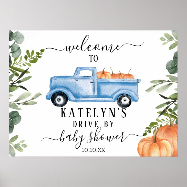 Póster Pumpkin Drive by Baby Shower Welcome Sign (Frente)
