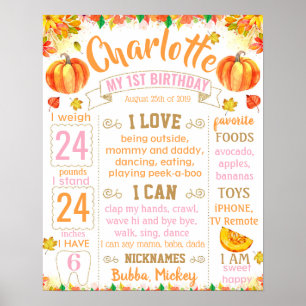 Póster Pumpkin Fall Autumn Halloween Birthday sign