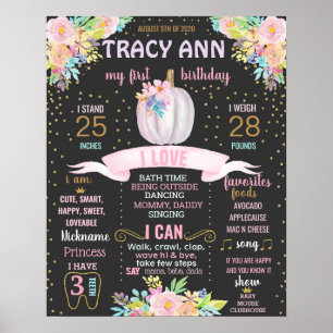 Póster Pumpkin First Birthday chalkboard sign