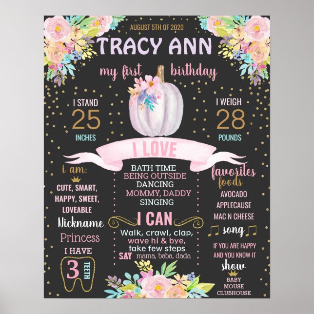 Póster Pumpkin First Birthday chalkboard sign (Frente)