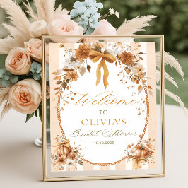 Póster Pumpkin Floral Bow Bridal Shower Welcome