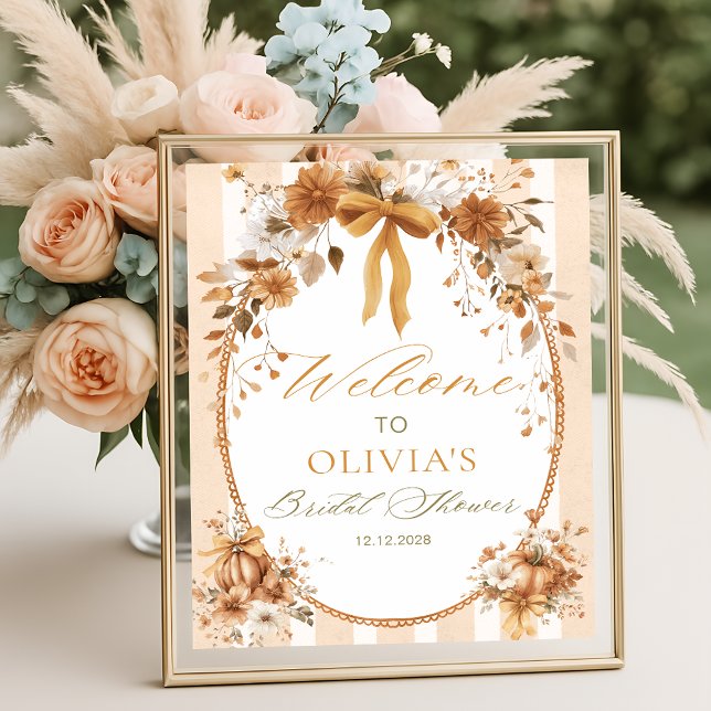 Póster Pumpkin Floral Bow Bridal Shower Welcome (Subido por el creador)