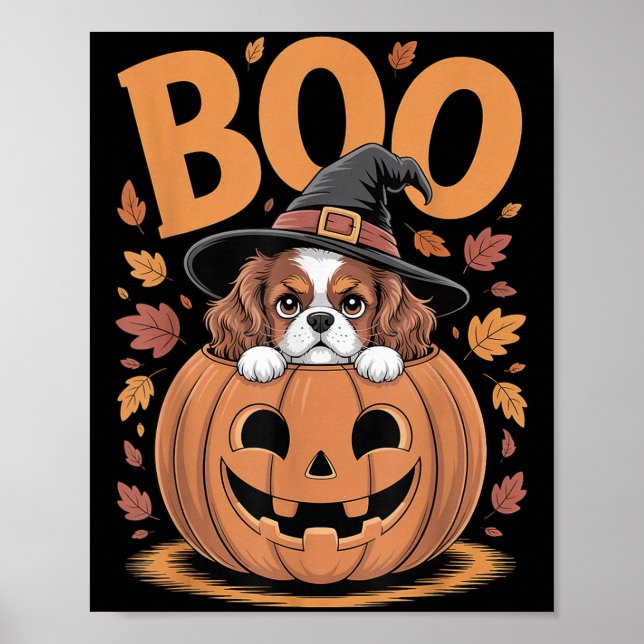 Póster Pumpkin Halloween Cavalier King Charles Spaniel  (Frente)
