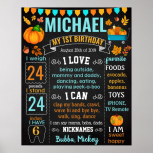 Póster Pumpkin Harvest blue truck Birthday sign