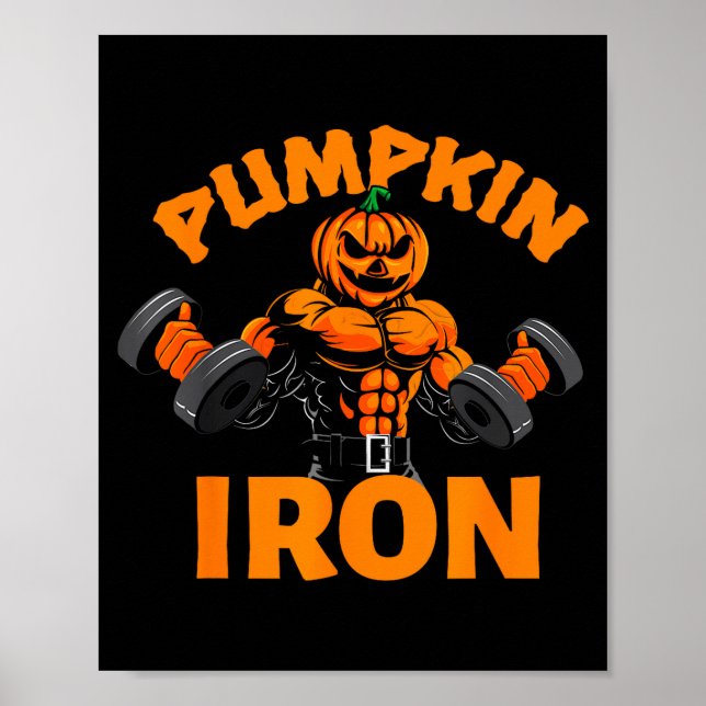 Póster Pumpkin Iron Halloween Gym Workout Lifting Pun Fun (Frente)