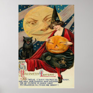 Póster Pumpkin Jack O Lantern Witch Black Cat