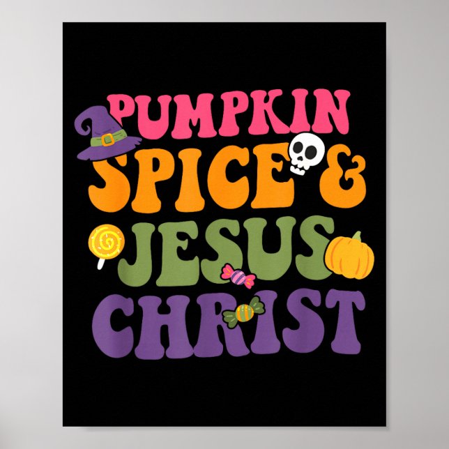 Póster Pumpkin Sce &amp; Je-sus Christ Funny Christian Ha (Frente)