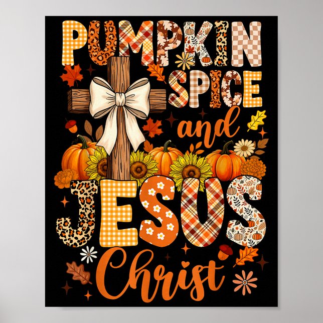 Póster Pumpkin Sce And Jesus Christ Funny Fall Christian  (Frente)