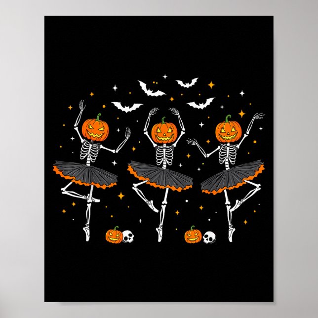 Póster Pumpkin Skeleton Ballerinas Ballet Dance Girls Hal (Frente)