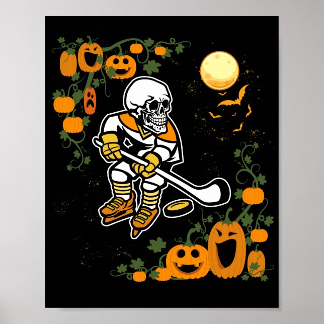 Póster Pumpkin Skeleton Ice Hockey Halloween Sport Player (Frente)
