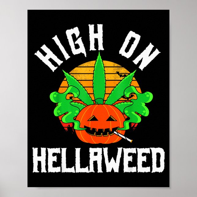 Póster Pumpkin Smoking Weed Costume Retro Funny Halloween (Frente)