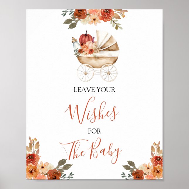 Póster Pumpkin Stroller Baby Shower Leave Your Wishes (Frente)