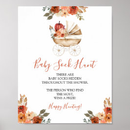 Póster Pumpkin Stroller Floral Baby Shower Baby Sock Hunt