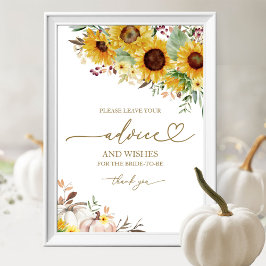 Póster Pumpkin Sunflower Bridal Ducha Rótulo de tarjeta d