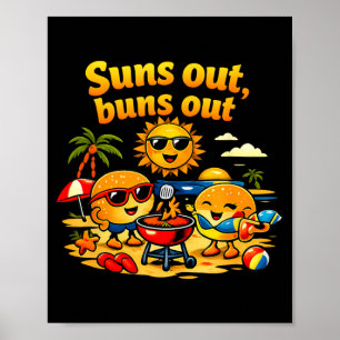 Póster Pun Beach Bbq Gráfico Soles Fuera Culos Fuera