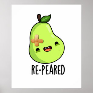 Póster Pun Pear Cute de Fruta Re-Epejado