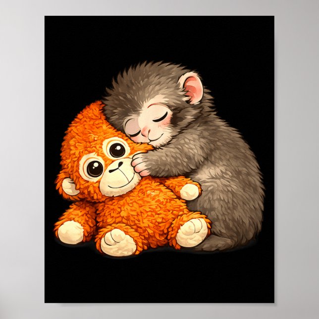 Póster Punch the monkey cuddling stuffed animal meme (Frente)