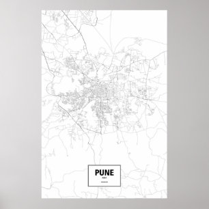 Póster Pune, India (negro sobre blanco)