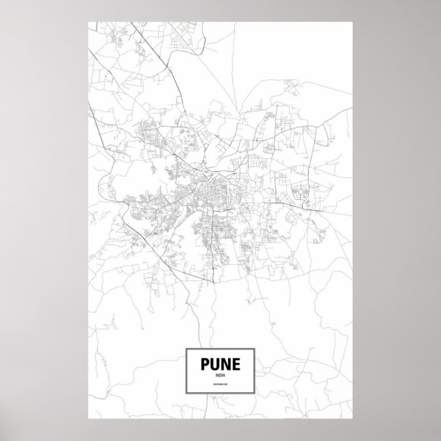 Póster Pune, India (negro sobre blanco) (Frente)