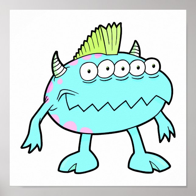 Póster punk azul mohawk monstruo muchos ojos (Frente)
