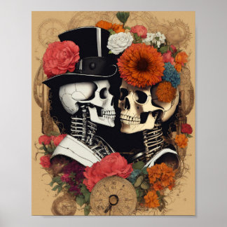 Póster Punk gótico Rock'n'Roll Skulls in Love Wall Art