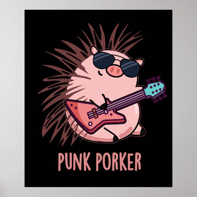 Póster Punk Porker Funny Punk Rocker Pig Pun Dark BG (Frente)