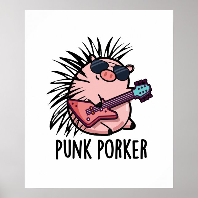 Póster Punk Porker Funny Rocker Pig Pun (Frente)