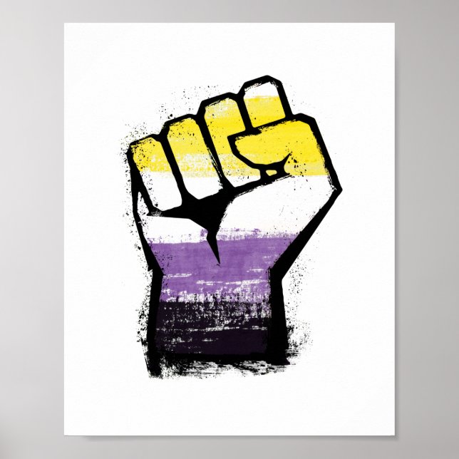 Póster Puño de Orgullo No Binario de Protesta (Frente)