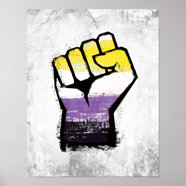 Póster Puño de Orgullo No Binario de Protesta (Frente)