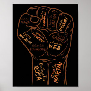 Póster Puño Poderoso Mano Inspirando Líderes Negros Histo