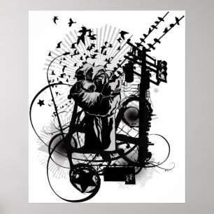Póster ¡Puño urbano ilustrado con cuerdas, graffiti, etc!
