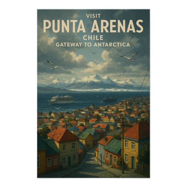 Póster Punta Arenas, Chile – Puerta de entrada a la Antár (Anverso)