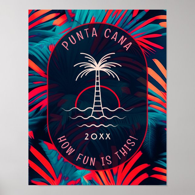 Póster Punta Cana Beach fiesta Palm tree hoja al atardece (Frente)